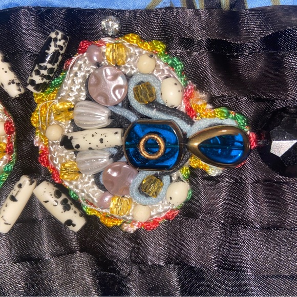 Meghan Fabulous LA Dress Womens Large Blue Palm Print Maxi Beaded Boho Tropical - Picture 8 of 12